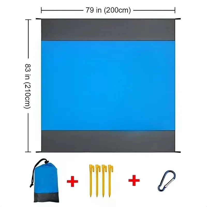 Couverture de plage de 200 cm sur 210 cm, avec pochette, 4 piquets et mousqueton