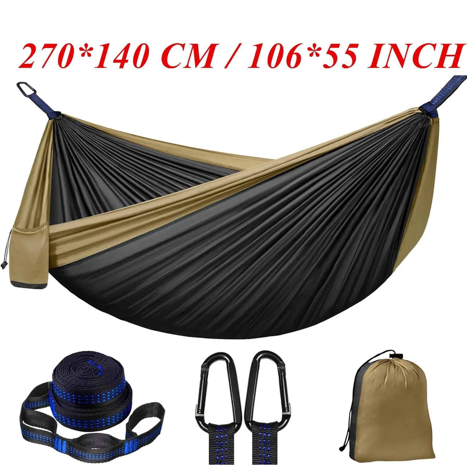 Hamac avec ses deux sangles, ses deux mousquetons et son sac de rangement