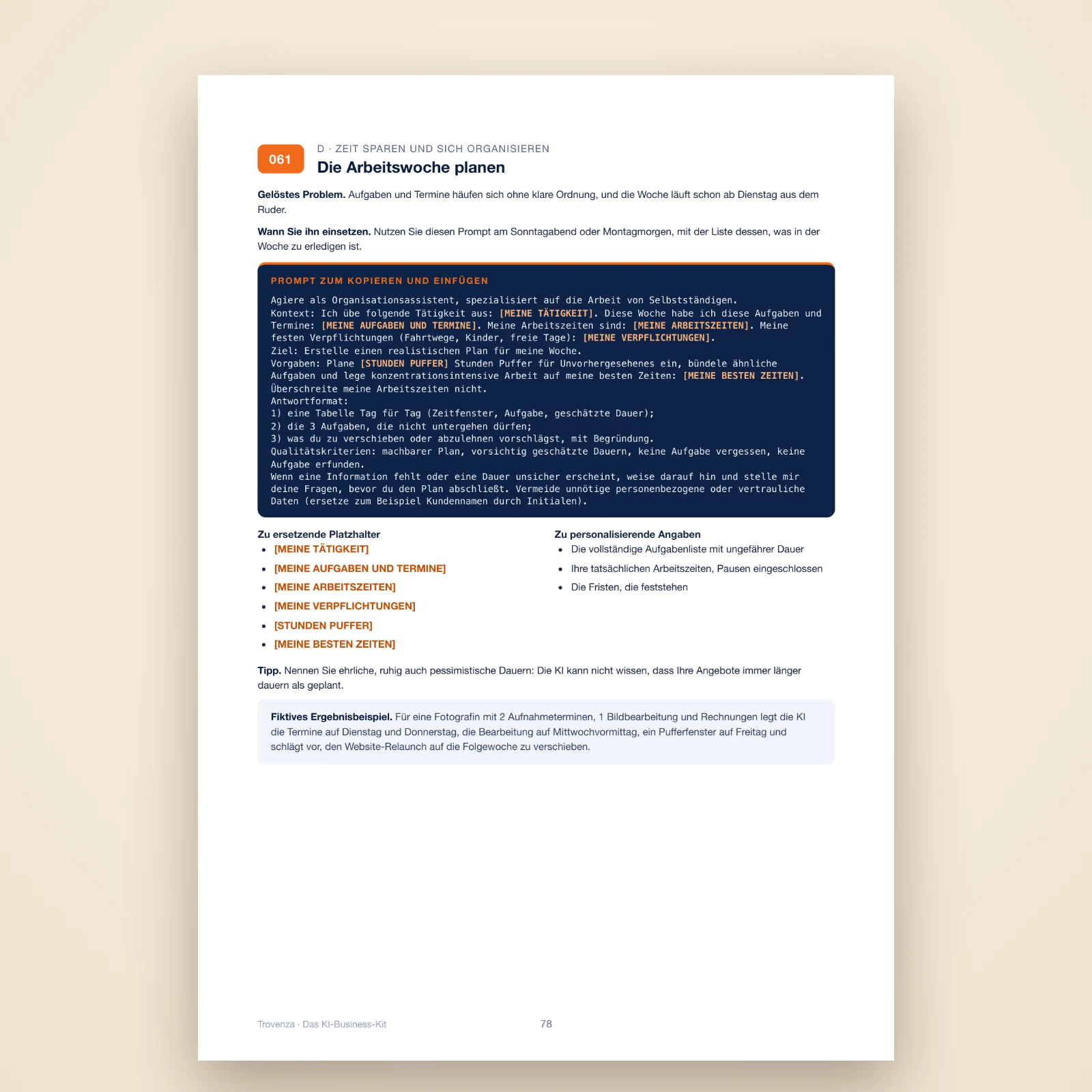 PDF-Seite: Prompt Nr. 061 zur Planung der Arbeitswoche aus der Kategorie Zeit sparen