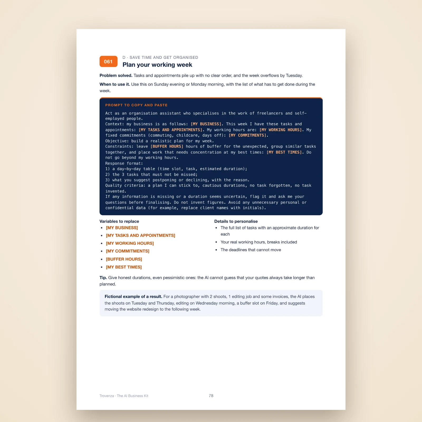 PDF page: prompt no. 061 on planning your working week, from the save-time category
